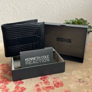 NIB Kenneth Cole Reaction Genuine Leather Black Bi-fold Wallet #56072SSN